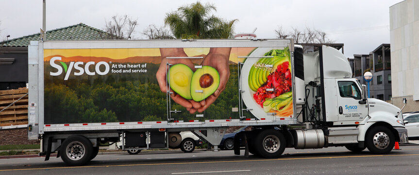 Los Angeles, California &ndash; February 6, 2025: Sysco Truck Delivering Food Products 