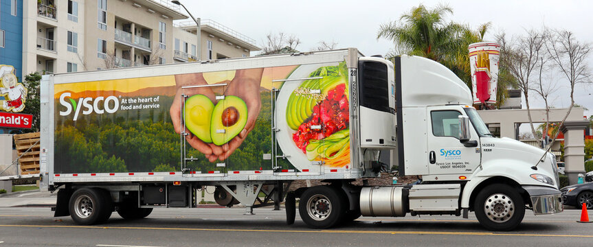 Los Angeles, California &ndash; February 6, 2025: Sysco Truck Delivering Food Products 