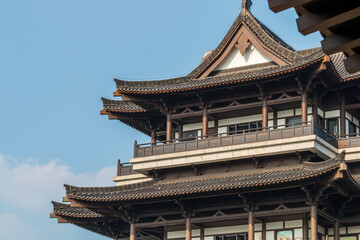 close-up of traditonal pavilion in the park,