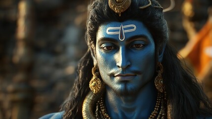 Maha Shivratri festival celebration hindu lord god shiva in Magical lights background