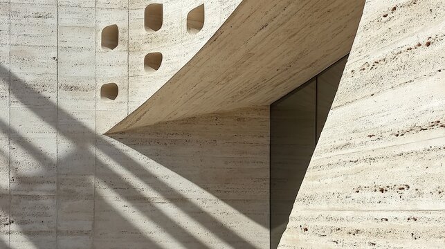 Architectural Curves and Light:  A study in architectural design showcasing the interplay of light and shadow on curved rammed earth walls, highlighting texture and form. 
