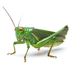 Close-up of a Vibrant Green Grasshopper in Detailed View