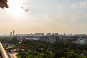 view of the city at sunset