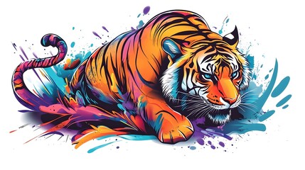 Vibrant Abstract Art Tiger in Colorful Digital Painting