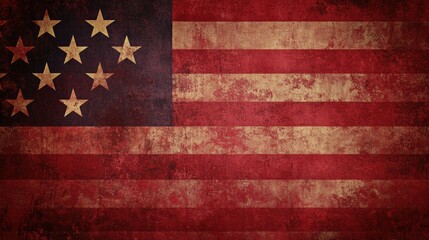 Fototapeta premium a textured deep red background with subtle stripes, featuring faded patriotic patterns of stars and stripes blending softly, creating a bold yet elegant tribute to President’s Day