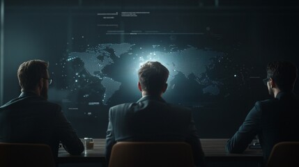 Futuristic Sales Pitch Presentation Modern Office Corporate Meeting High-Tech Environment Professional Viewpoint