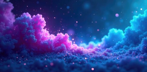Fototapeta premium Aqua blue corner with sparkling cosmic dust amidst swirling purple fog and twinkling starlight, twinkling, sparkle, blue