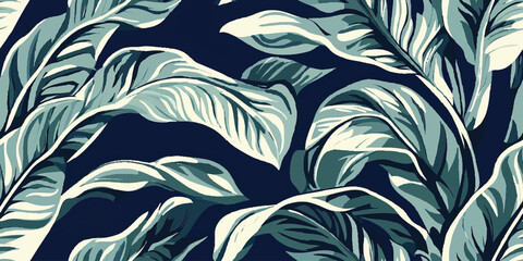 Botanical green banana leaf wallpaper background vector. Luxury natural hand drawn foliage pattern design in minimalist linear contour simple style. Design fabric, cover, banner, invitation