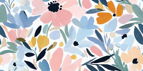 Floral pastel abstract vintage seamless vector pattern, spring garden, blooming meadow, flowers, gouache painting, brush strokes, Design fabric, cover, banner, invitation