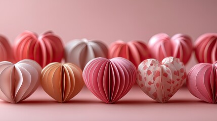 a collection of red and pink paper hearts arranged elegantly on a soft pink background, perfect for capturing the essence of Valentine's Day love and romance.