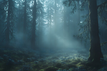 Obraz premium misty morning in the forest
