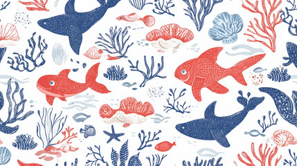 Seamless pattern in marine style. May be used as packing