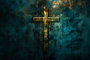 Grunge style cross on dark background - illustration