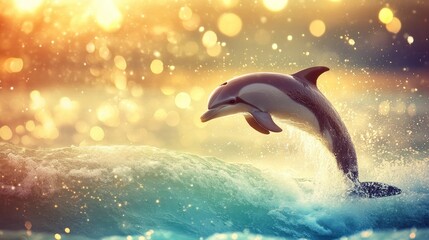 Obraz premium Dolphin Leaping at Sunset: A Breathtaking Oceanic Scene