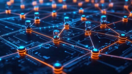 Obraz premium Abstract Digital Network: Interconnected Nodes and Circuits