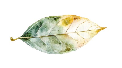 Naklejka premium Watercolor painting depicts a solitary leaf with detailed veins