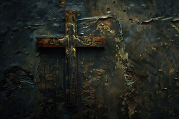 Grunge style cross on dark background - illustration