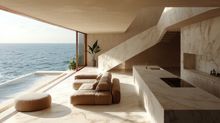 Modern Coastal Villa: Stunning Ocean View & Minimalist Interior Design