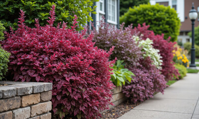 Fototapeta premium Coral Bells (Heuchera spp.) A perennial known for its vibrant foliage in shades of purple, red, green, and silver,