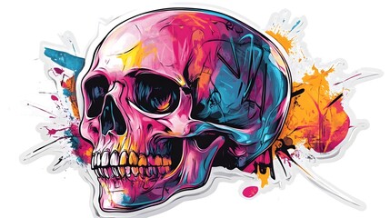 Colorful Skull Art with Splatter Paint and Abstract Surreal Design