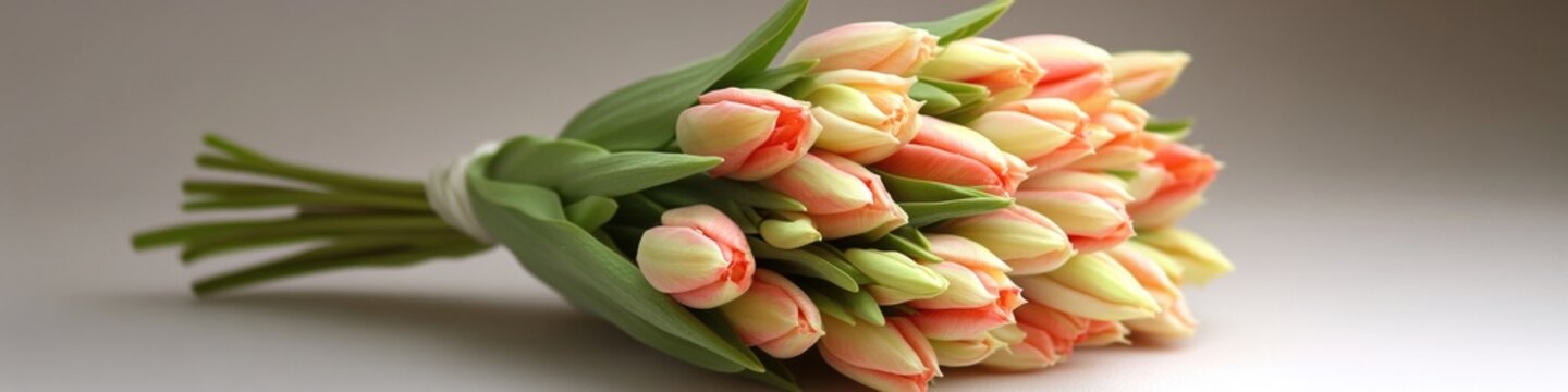 A beautiful arrangement of pink and white tulips on a table
