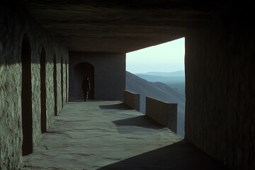 Obraz premium Empty Corridor with Mountain View