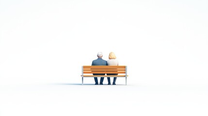3D illustration of a couple sitting on bench from behind, symbolizing love and companionship. Ideal for romantic, relationship, and outdoor relaxation themes.