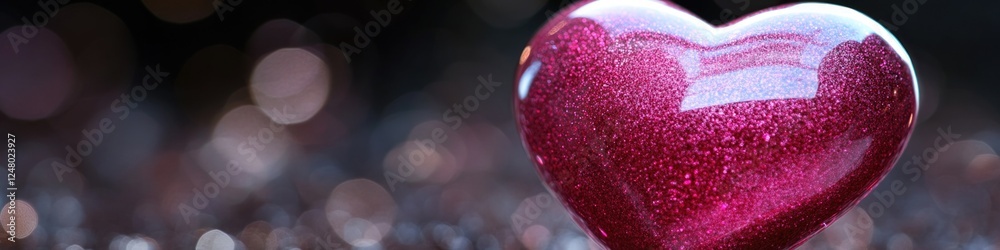 Poster a red heart-shaped object sits atop a table, perfect for romantic settings or as a decorative accent