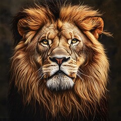 Naklejka premium Majestic lion with a golden mane stares intensely ahead