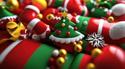 A Festive Pile of Christmas Decorations: Candy Canes, Christmas Trees, Gifts, and More!