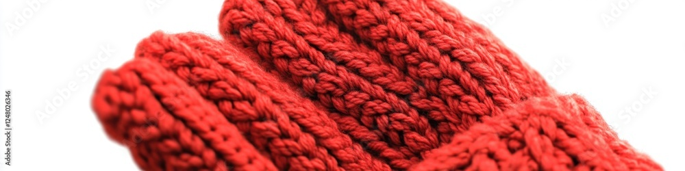 Aufkleber a detailed view of a red knitted mitten with textured fabric and a soft, fuzzy interior