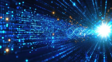Fototapeta premium Abstract Digital Data Stream: Futuristic Technology and Binary Code in Cyberspace