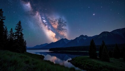 Fototapeta premium Dark and starry night in Philipsburg Montana with Milky Way, nature, cosmos