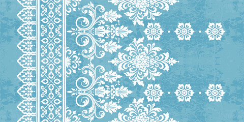 floral pattern vintage ethnic modern embroidery texture boho design vector illustration hand drawn pink flower motif branches leaves wallpaper seamless background border.	
