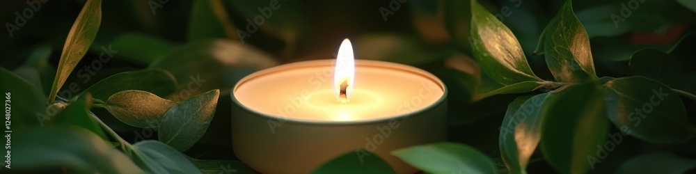 Aufkleber a single candle is placed in the center of a bush, creating a warm and cozy atmosphere