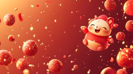 Cute Cartoon Red Bouncy Ornament Figure Celebrating Chinese New Year
