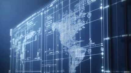 Obraz premium Futuristic Shipping Container with Digital World Map Visualization