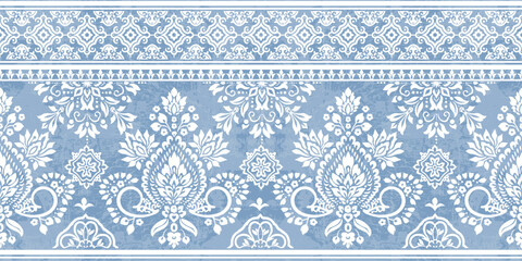 floral pattern vintage ethnic modern embroidery texture boho design vector illustration hand drawn pink flower motif branches leaves wallpaper seamless background border.   © Thitichot