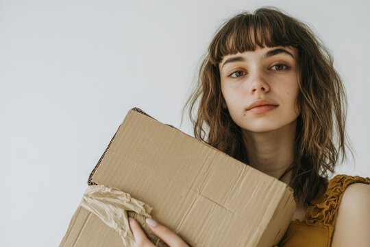 A person carrying a package tied with twine, possibly for shipping or storage