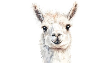 Obraz premium Portrait of an adorable fluffy llama rendered in watercolor style