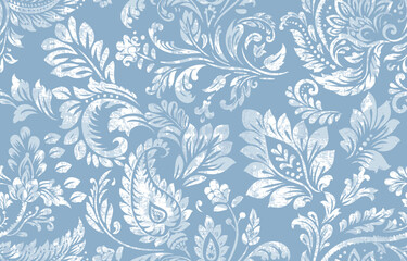 floral pattern vintage ethnic modern embroidery texture boho design vector illustration hand drawn pink flower motif branches leaves wallpaper seamless background border.	
