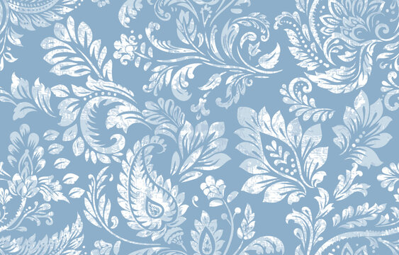 floral pattern vintage ethnic modern embroidery texture boho design vector illustration hand drawn pink flower motif branches leaves wallpaper seamless background border.	
