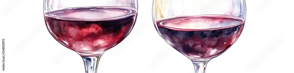 Poster a still life composition of two glasses filled with red wine on a rustic wooden table