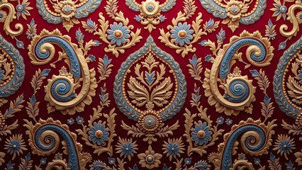 Naklejka premium Opulent Banarasi Pattern with Curling Floral Vines and Antique Gold Details