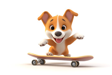A cheerful cartoon dog skateboarding with excitement and joy.