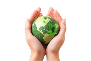 A person holding a green globe in their hands