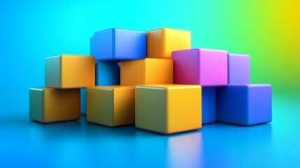 Obraz premium Colorful Cubes Abstract Block Structure Design Concept 3D Render