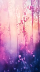 ethereal forest morning with glowing misty light image
