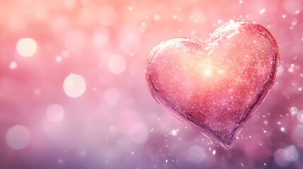 Fototapeta premium Glowing Crystal Heart with Sparkling Lights on Elegant Pink Background