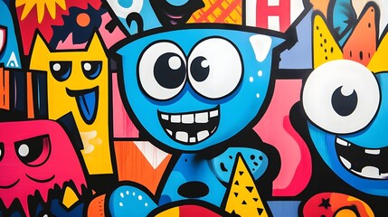 Vibrant Colorful Cartoon Monsters Playful Abstract